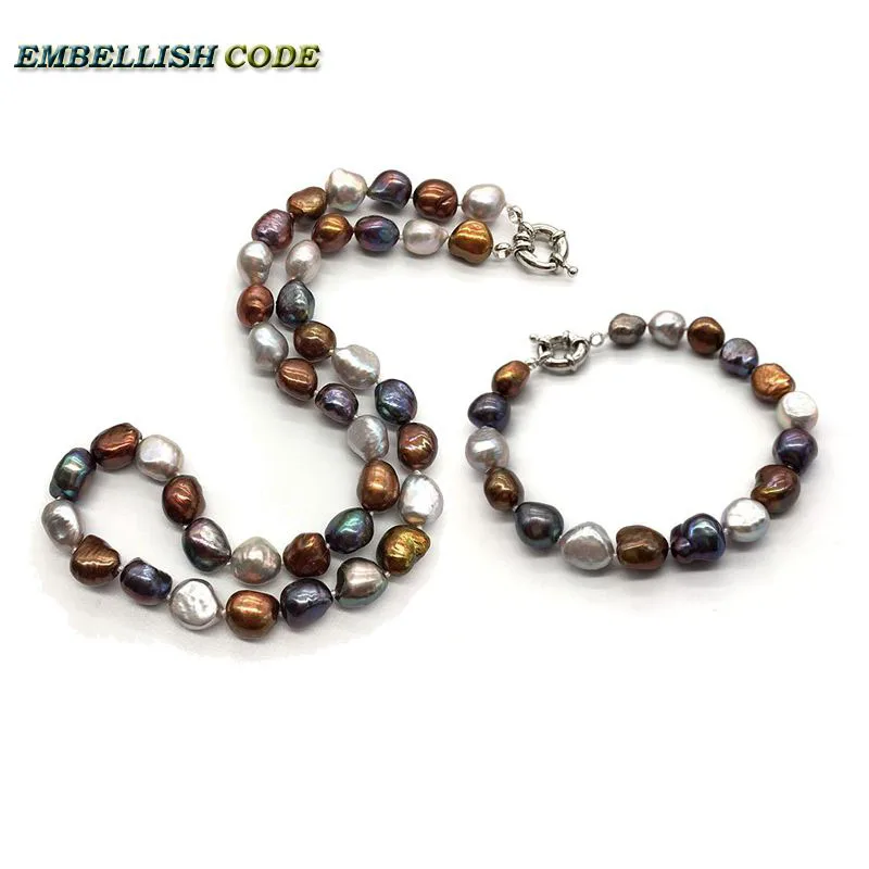 

Peacock coffee gray wonderful Hong Kong color small baroque cultured pearls bracelet bangle charm necklace set for girl women