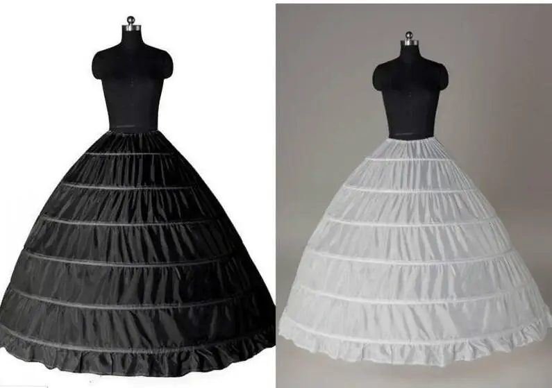 Novas chegam em estoque branco preto 6 aros casamento petticoat crinoline deslizamento underskirt para vestido de noiva saias