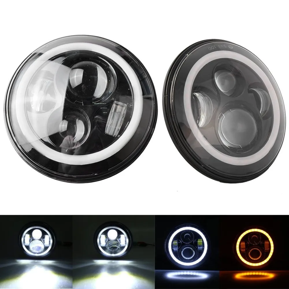 

One Pair 40W 7 Inch Round Led Headlight with Halo Angle Eyes High/Low Beam for Wrangler JK LJ TJ ( Round Halo Black Housing)