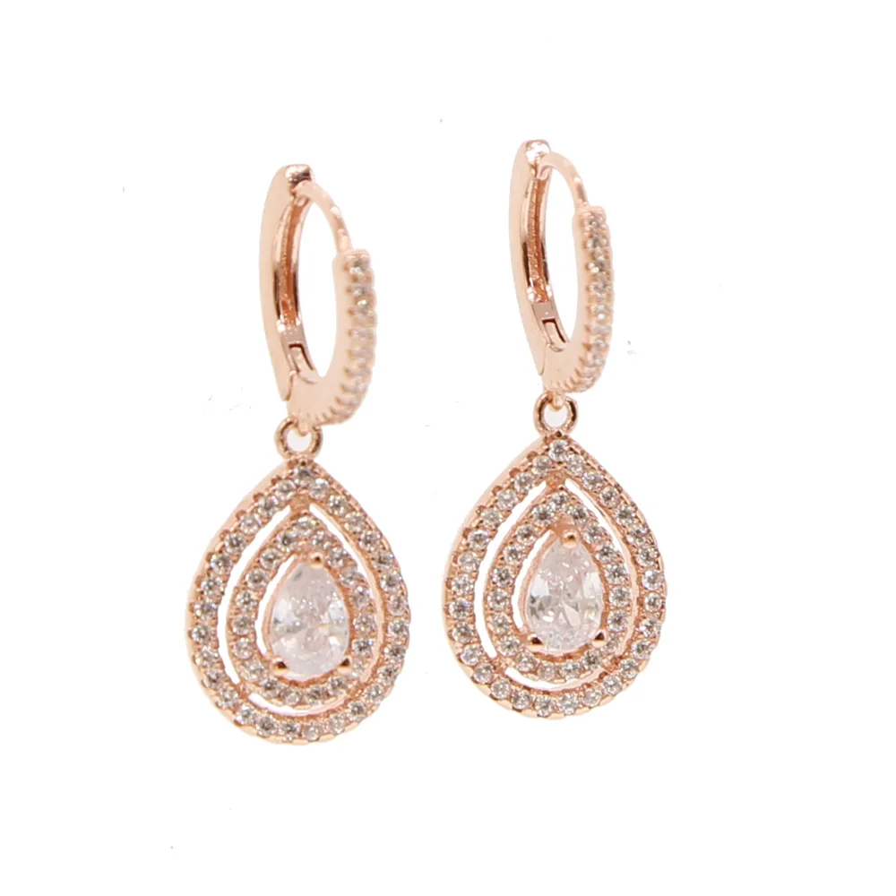 Rose gold silver color enamel Cubic zirconia tear drop fashion jewelry multiple piercing women fashion earring
