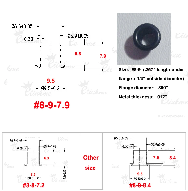 100pcs #8-9-7.9(.267 length under flange x 1/4