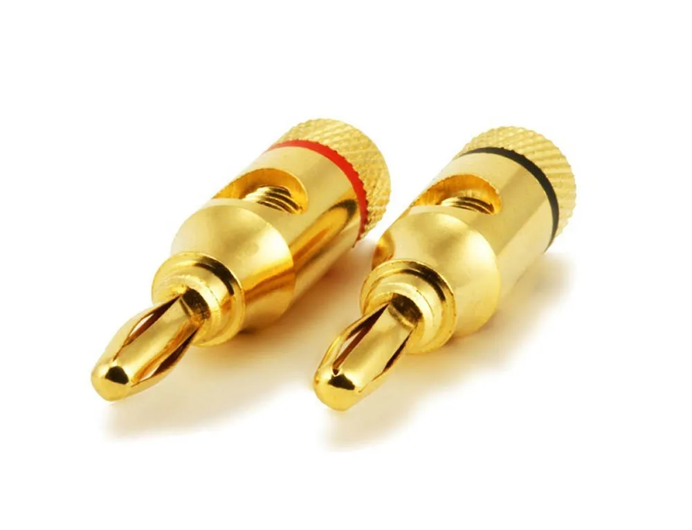 4pcs/2 pairs  High-Quality Gold Plated Musical Amplifier Speaker Cable Wire Pin Banana Plug Connector w/ Color Coded, Open Screw