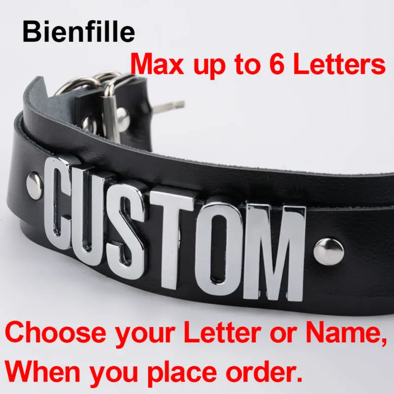 Custom Personalized Name Choker Necklace Exaggerated Wide Genuine Leather Two Layer Collar Choose Word  Party Necklace Women