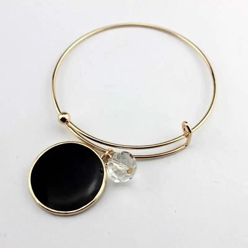 ZWPON Fashion Monogram Charm Enamel Flat Disc Bangle Adjustable Selling Blank Only Bracelets for Women Fashion Jewelry