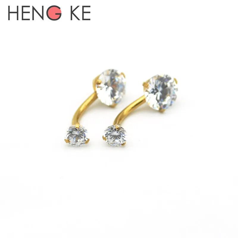 

Gold Color Belly Bars Body Piercing Button Ring Crystal CZ 8mm Gem 316L Stainless Steel Clear Double Zircon Internally Threaded