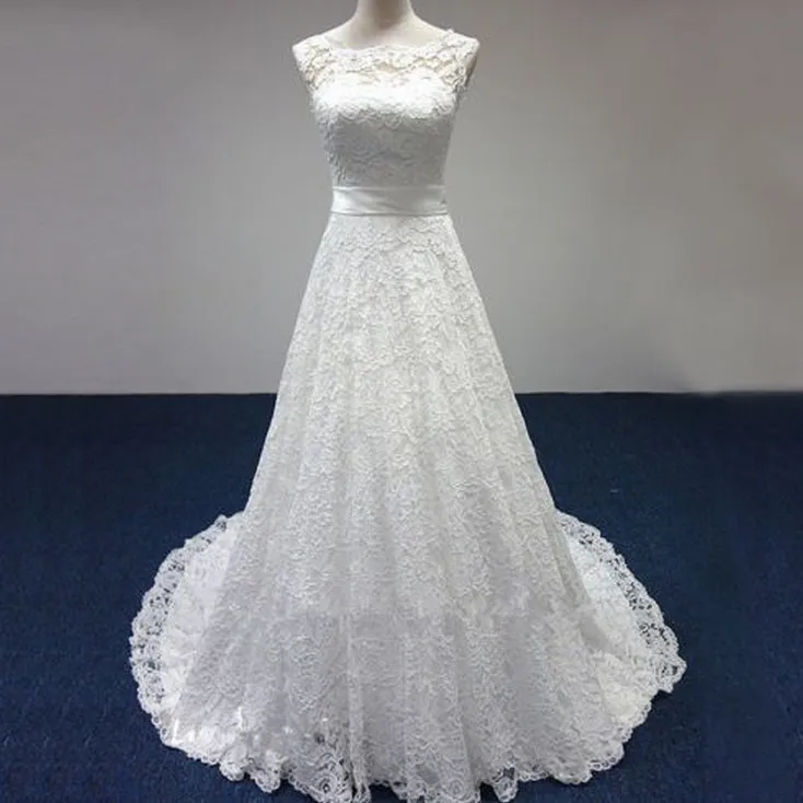 cheap 2016 New White/Ivory Lace Bridal Gown Wedding Dress Appliques Vintage plus size maxi Custom Size:6/8/10/12/14/16/18/20