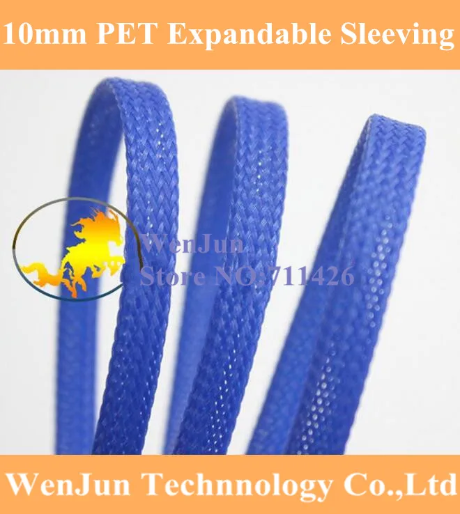 10mm PET Expandable Snakeskin network wire weaving mesh Braided Sleeving for Power cable---Blue Color