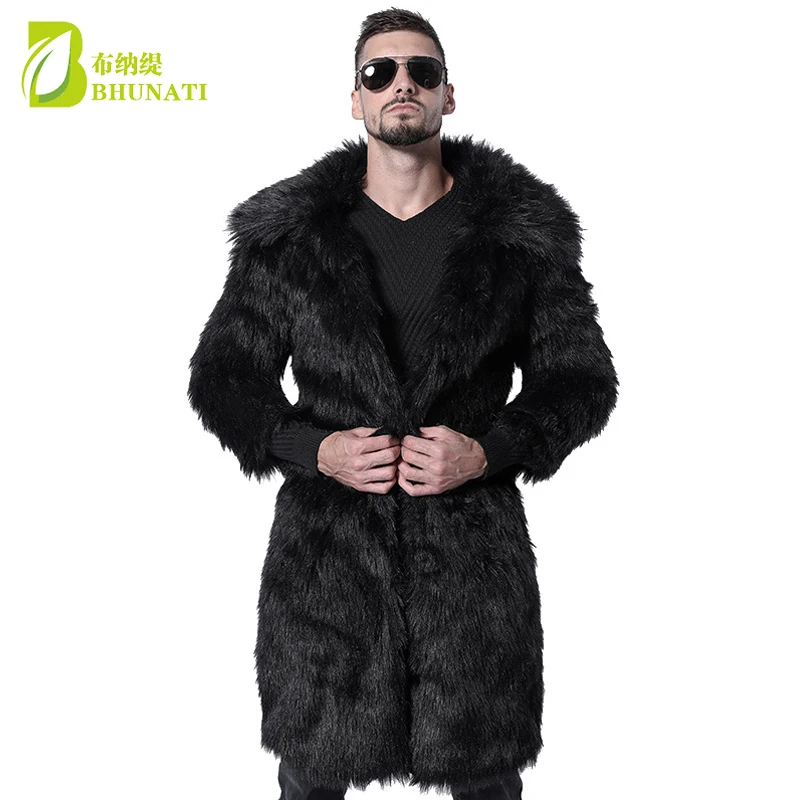 Autumn and Winter Men's New leopard print  Faux Fur Coat Long Coat Mink Fur Long Outwear Faux Fur Jacket