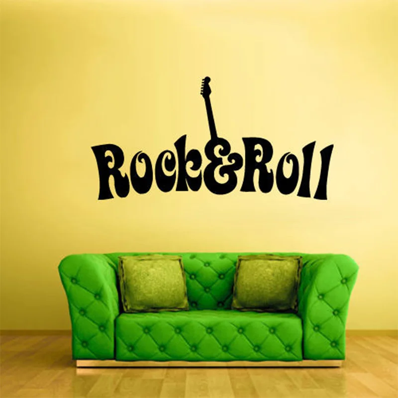 POOMOO Wall Decor Wall Vinyl Sticker Bedroom Decal Rock N Roll Guitar Words Quote Sign 3 Sizes