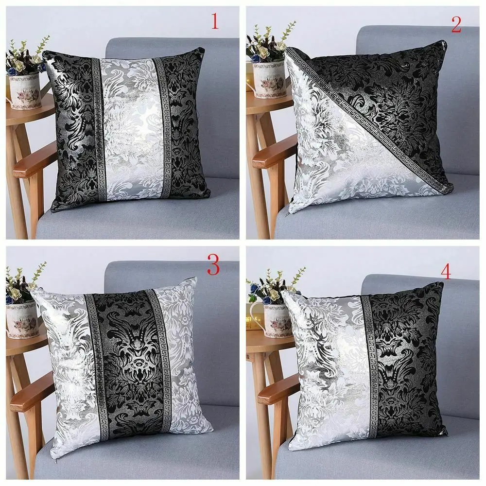 Luxury Vintage Black Silver Floral Cushion Cover Pillow Case For Car Sofa Decor Pillowcase Home Decorative Pillow Cover 45x45cm