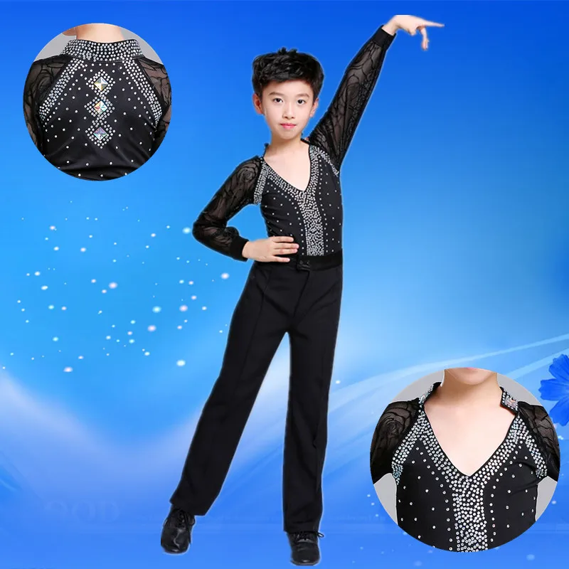 New Hot Sale Boy Latin Dancewear Ruffly Blue White Black Ballroom Stage Modern Boys Latin Dance Costumes Clothes
