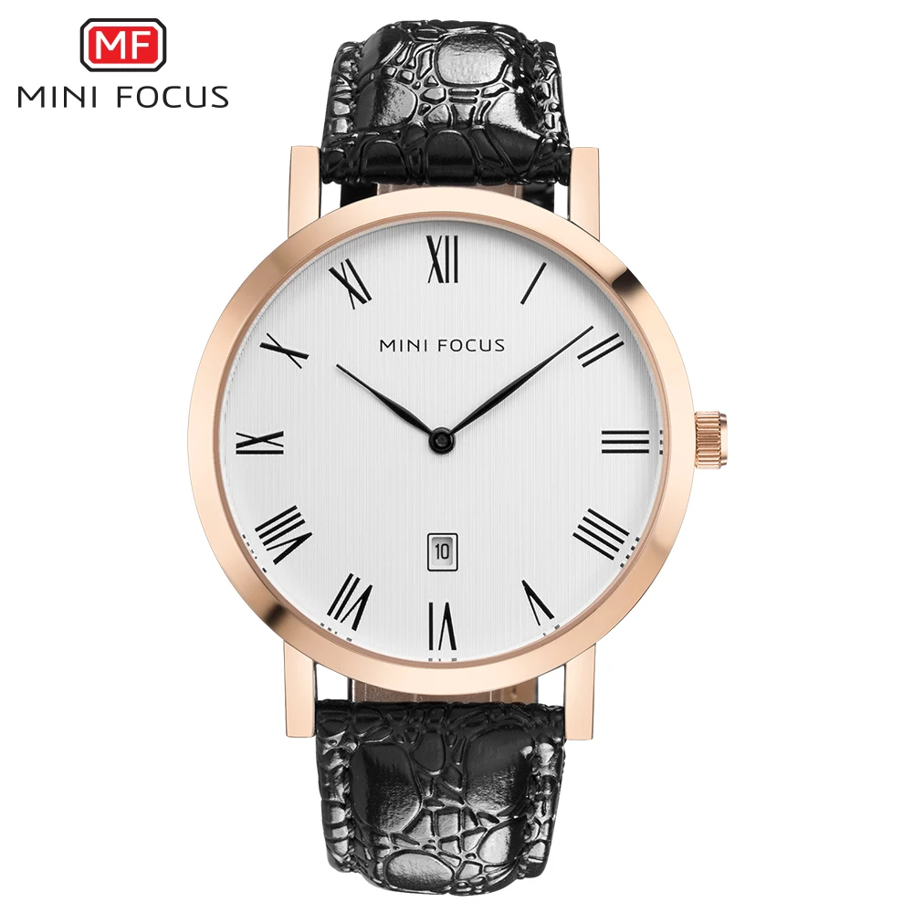 MINI FOCUS Men's Fashion Ultra-thin Dial Wristwatch Top Brand Luxury Genuine Leather Business Quartz Date Display Men WristWatch