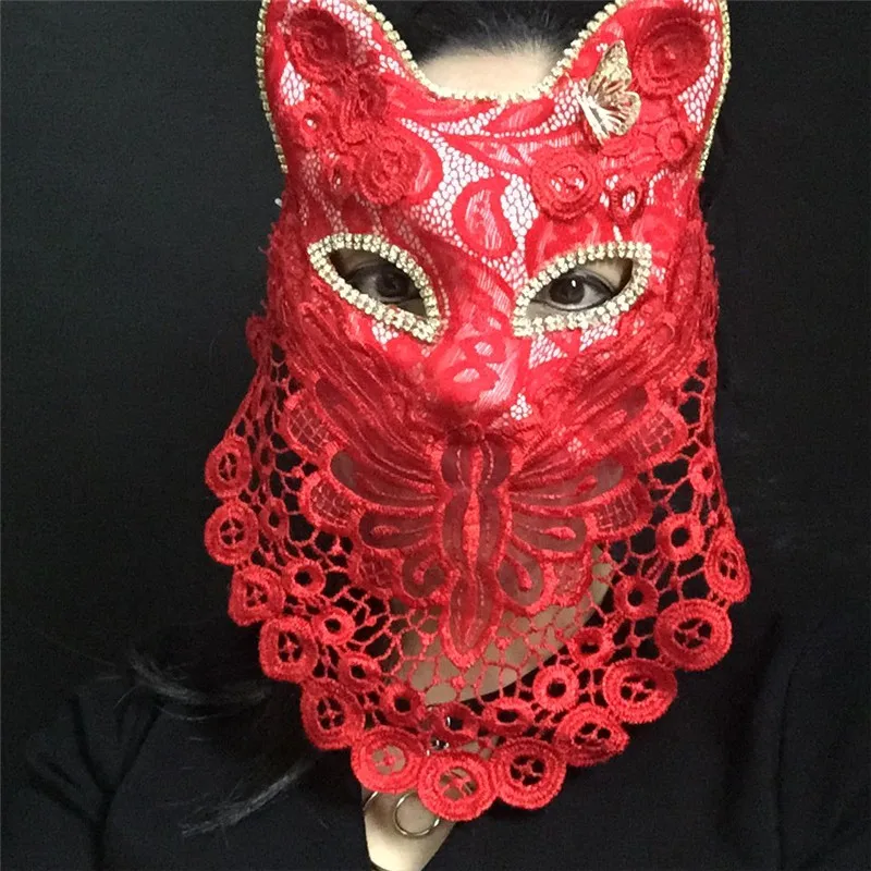 Dziewczyny maski Cosplay wenecja Fox kot i kobiety Bar klub nocny maski do wykonywania pokaż dorosłych do makijażu na imprezę nosić koronkowa maska B-9476
