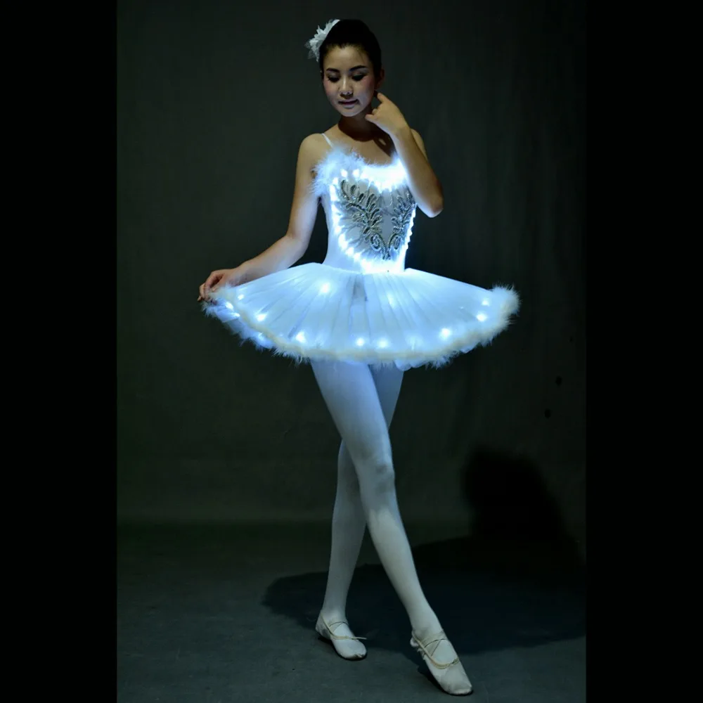 Luz led branco cisne lago ballet vestido meninas crianças feminino fluorescente night club roupas festa de halloween palco mostrar dança traje