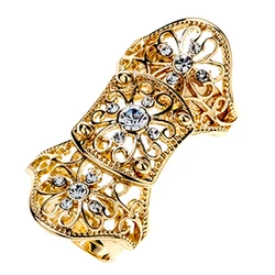 Floral double finger knuckle armor ring for women crystal punk fashion jewelry antique silver gold color RM15wholesale dropship