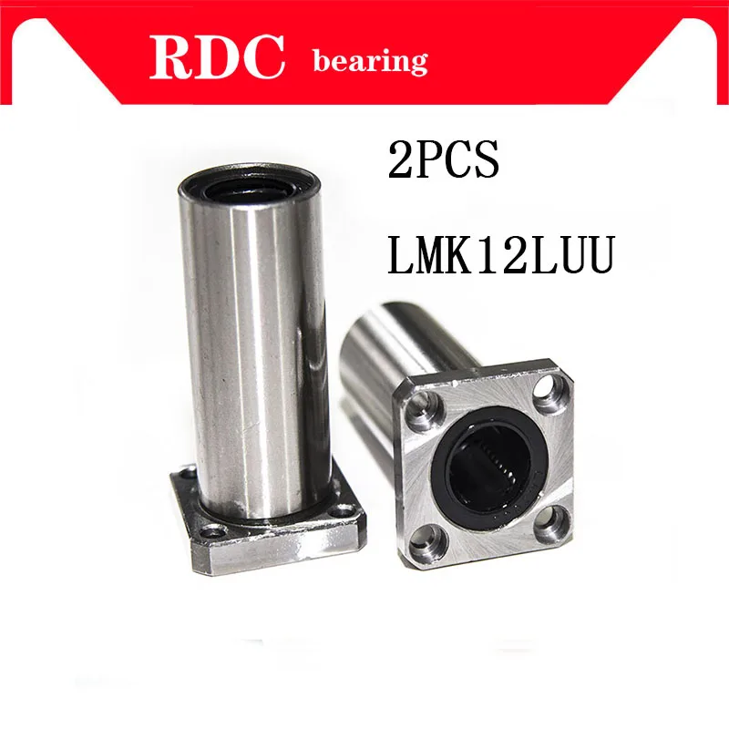 2 pcs LMK12LUU 12mm High quality long type flange bearing linear bush 3d priter XYZ CNC parts LMK12L for 12mm linear guide rail