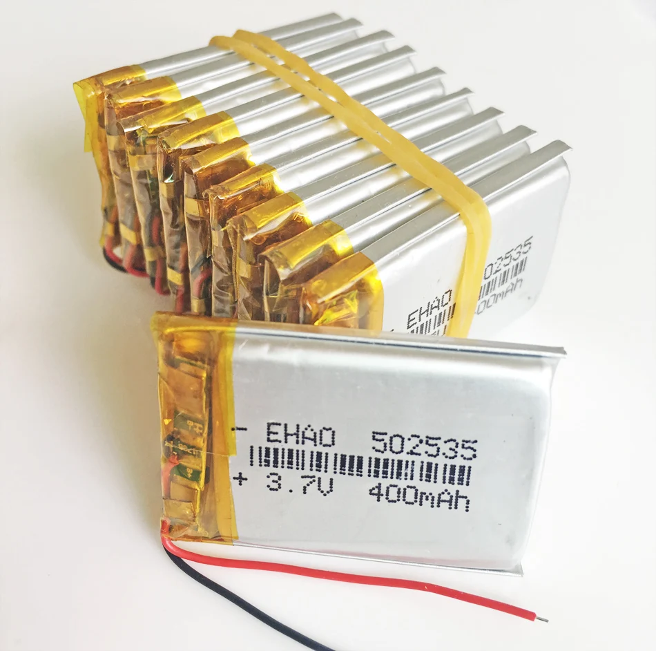 10 PCS 3.7V 400mAh LiPo Lithium Polymer Rechargeable Battery 502535 For Mp3 PAD DVD Bluetooth Headset Recorder