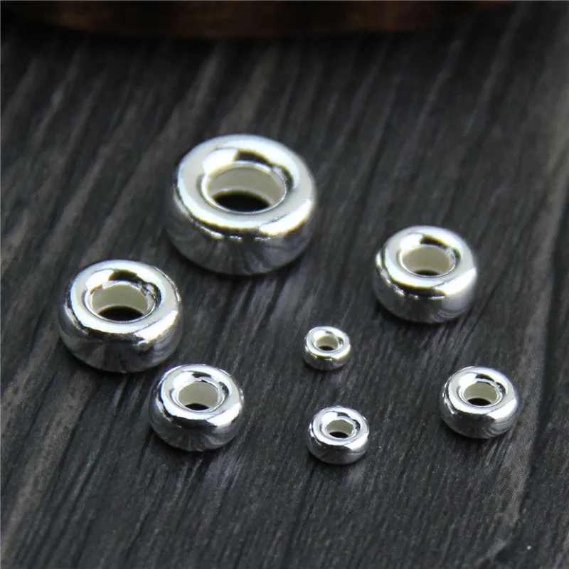 2pcs 100% 925 Sterling Silver Wheel Spacer Beads 3-10mm Big Hole Flat Round Bracelets Charm Beads DIY Jewelry Making Findings