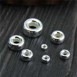 2pcs 100% 925 Sterling Silver Wheel Spacer Beads 3-10mm Big Hole Flat Round Bracelets Charm Beads DIY Jewelry Making Findings