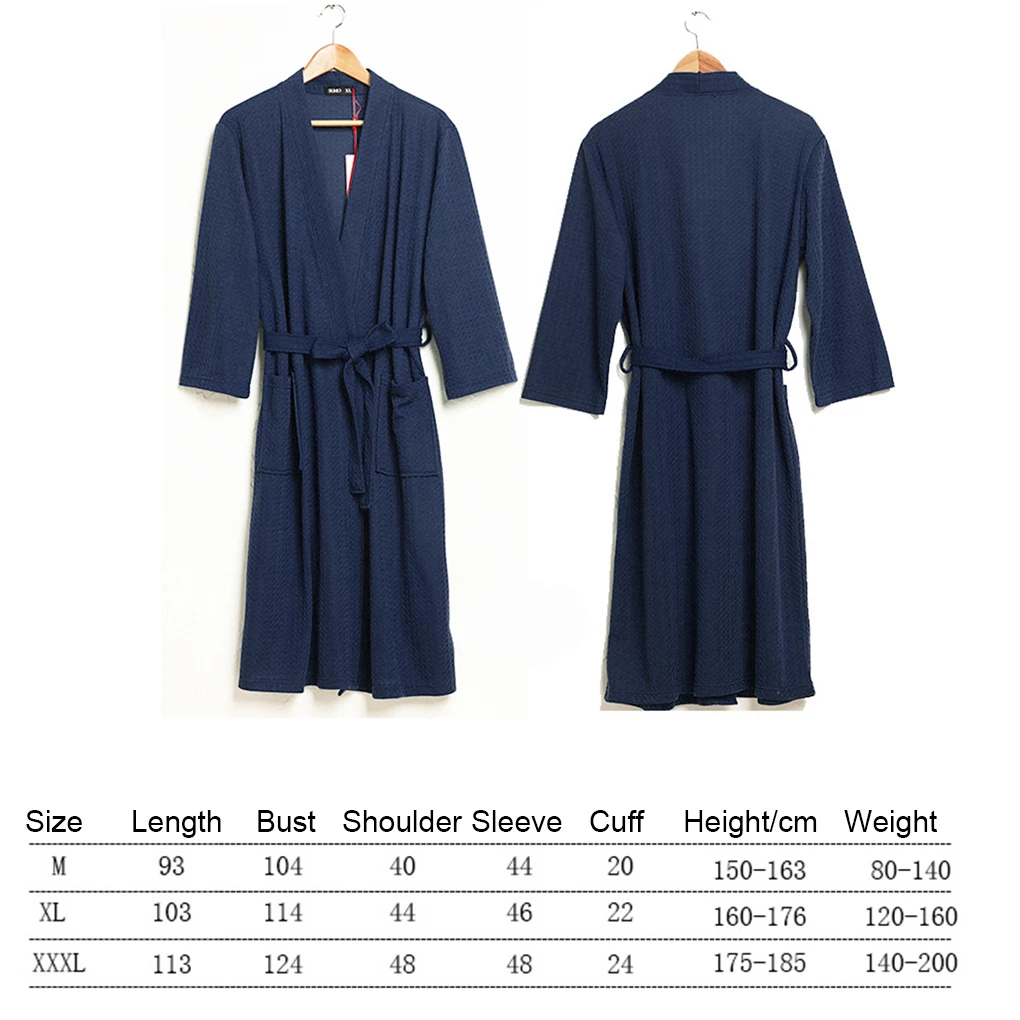 Women Water Absorption Bath Robe Solid Waffle Bathrobe Spa Home Dress Nightgown