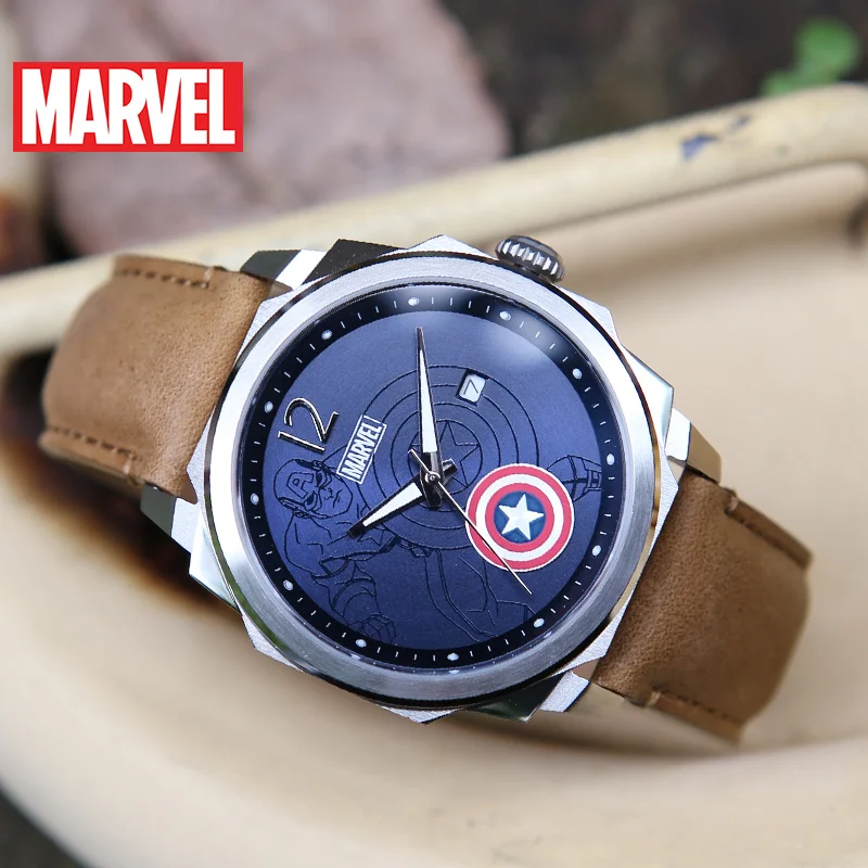 

Marvel For Mens Watches Avengers Captain America Steel Shell Dial Male Quartz WristWatch 50m Waterproof Calendar Luminous Clock