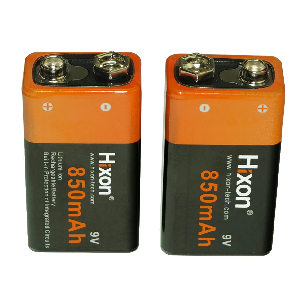 Hixon 2pcs 9V 6F22  850mAh Portected Rechargeable Li-ion Batteries and a Charger For Smoke Detector Multimeter Alarm System
