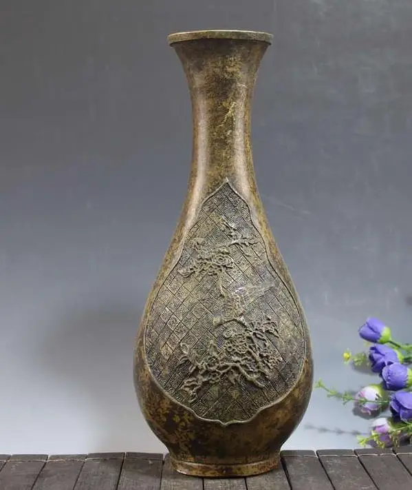 Antique QingDynasty copper vase,Magpie bottle,hand-carving crafts,Home Decoration,handmade crafts/Collection