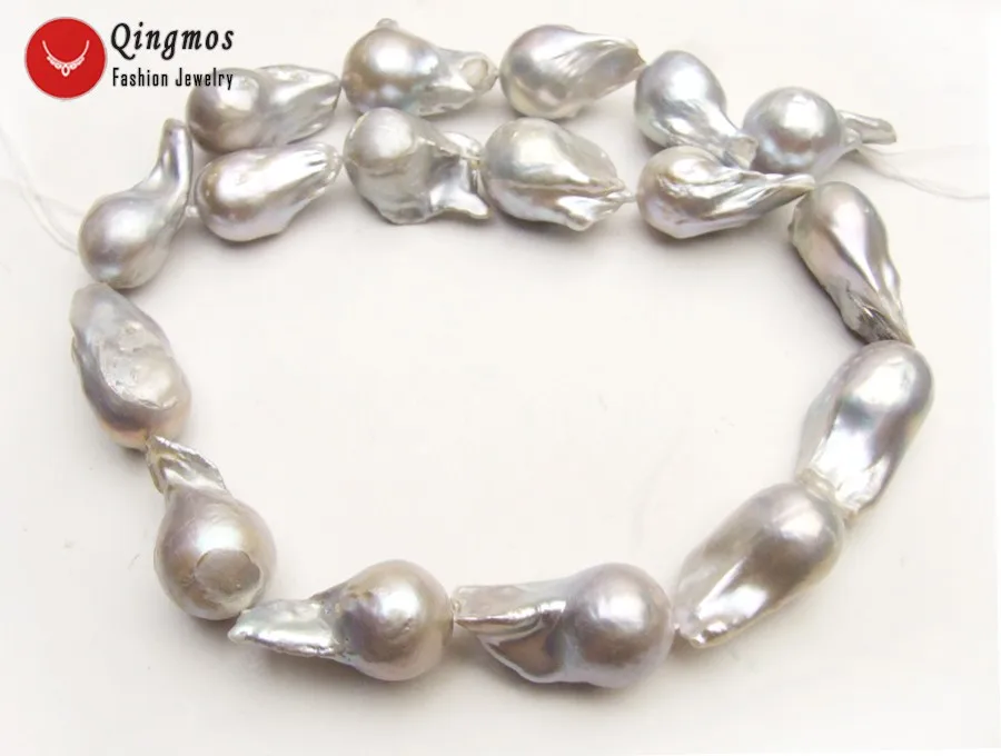 Qingmos Natural 10*25mm Baroque Gray Freshwater Nuclear Pearl Loose Beads for Jewelry Making DIY Necklace Bracelet 14