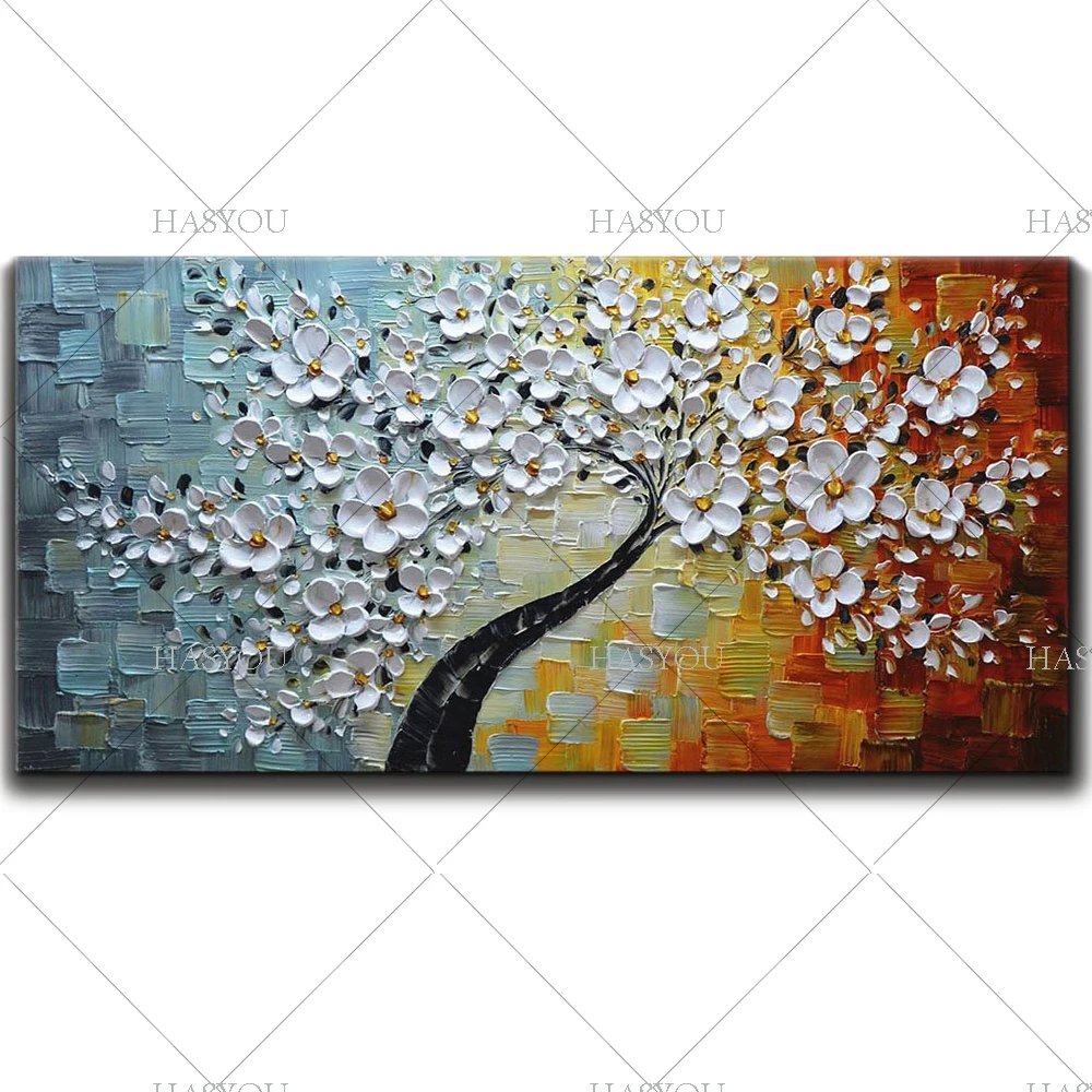 

best Wall Art 100% Handpainted Flower Tree Morden Oil Painting On Canvas Abstract knife wall Pictures For Living Room no frame