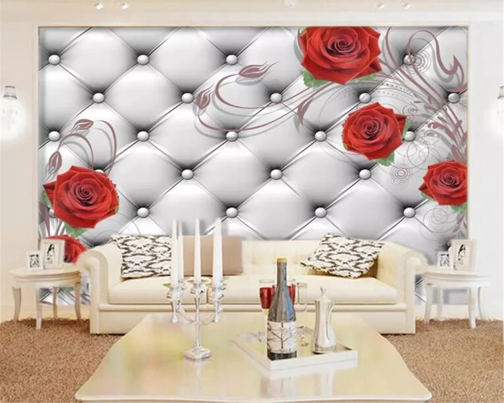 

beibehang Custom 3D wallpaper Modern Red rose soft bag stereo 3D pattern living room wall paper home decor papel tapiz wallpaper