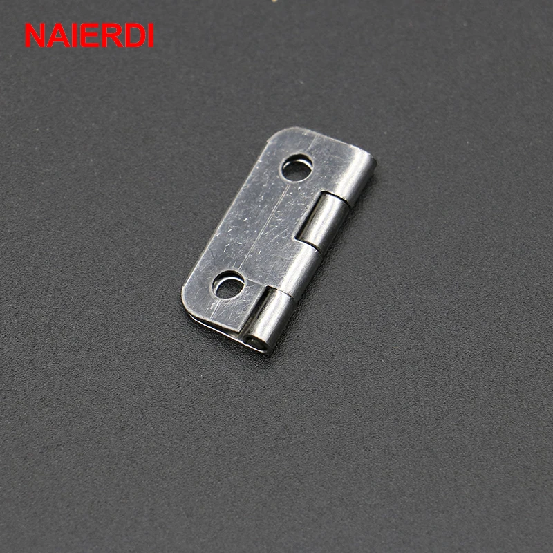 NAIERDI 10pcs 25mm x 20mm Silver Mini Door Hinges Cabinet Drawer Jewellery Box Mini Hinge With Screws For Furniture Hardware
