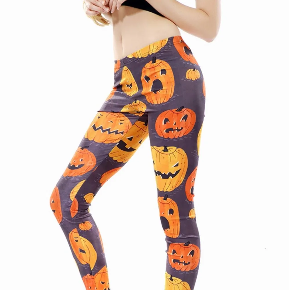 Nowe seksowne kobiety straszna dynia na Halloween latarnia 3D legginsy z nadrukami Halloween dyniowa głowa Cosplay kostiumy 3d legginsy Slim