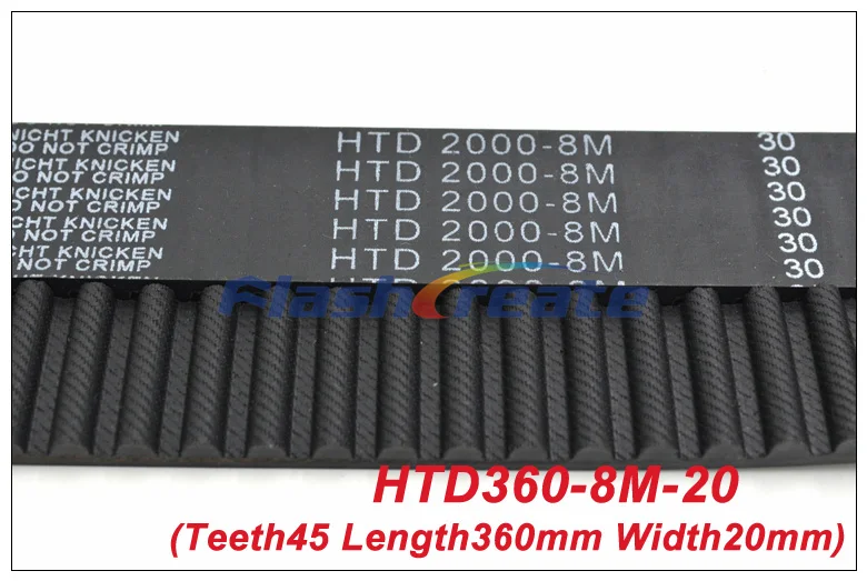 5pcs HTD8M Belt 360 8M 20 Teeth=45 Length=360mm Width=20mm 8M Timing Belt Rubber Closed-Loop Belt 360-8M S8M Timing Pulley