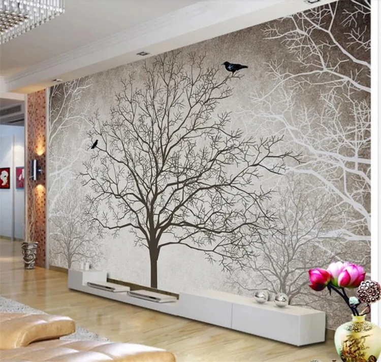 

Retro Abstract Tree Branches Bird Large Murals Custom 3D Photo Wallpaper Living Room Sofa TV Background