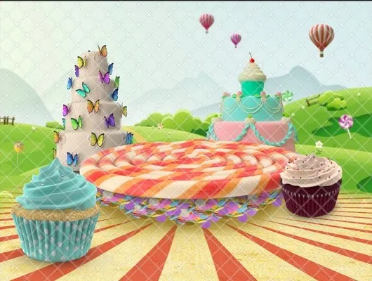 

candy land lollipop cupcakes realm nutcracker cake background Computer print children kids backdrops