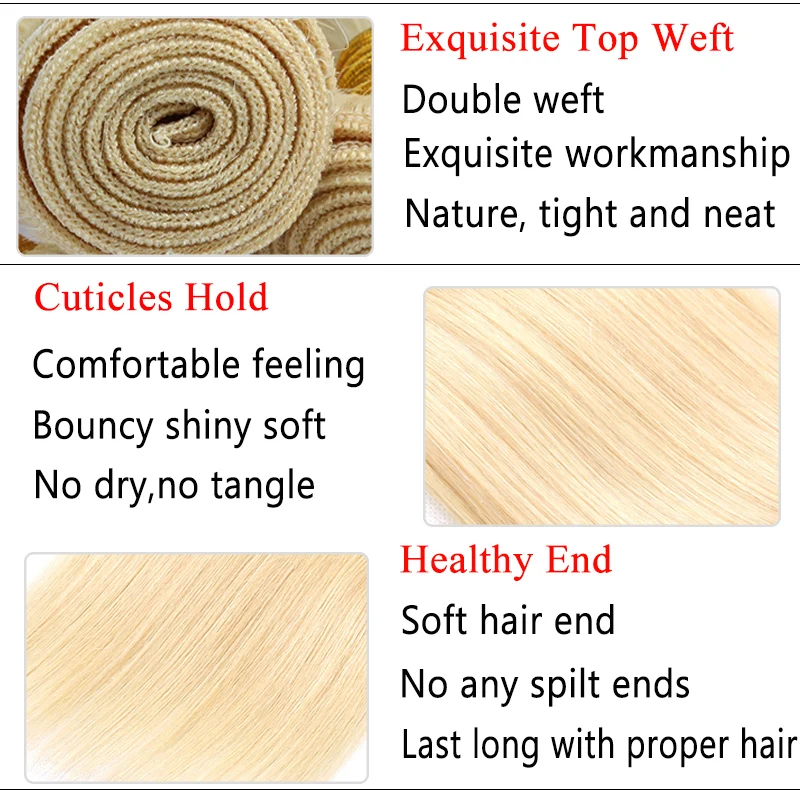 CCollege Hair Extension Brazilian Hair Weave Bundles #613 Blonde Bundles With Closure Straight Human Hair Bundles With Closure