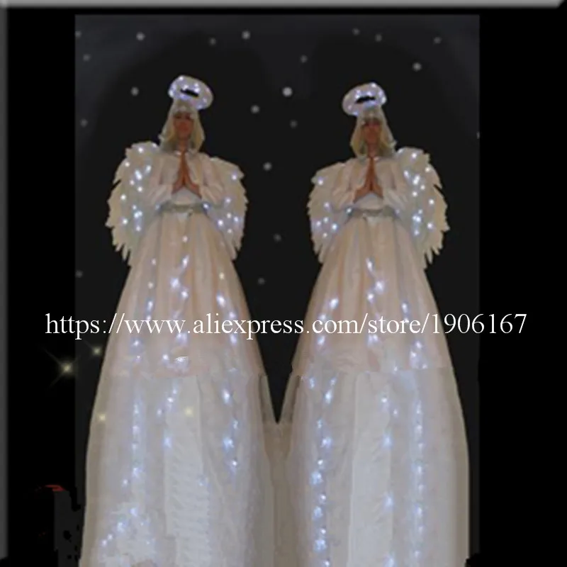 LED Creative Stage Costumes Luminous Festive Angel Wedding Dress Shine Corset Skirt Outfit For Club Party Bar Halloween