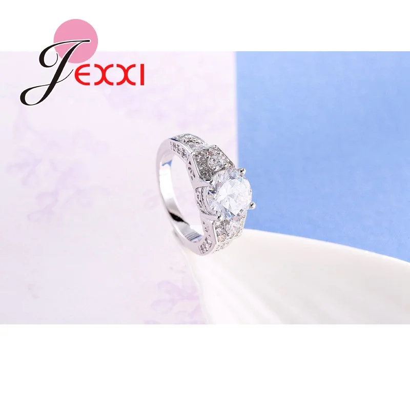 Stainless Stamped 925 Classic Sterling Silver  Simple Crystal Ring Woman Wedding Engagement Jewelry Wholesale Promotion