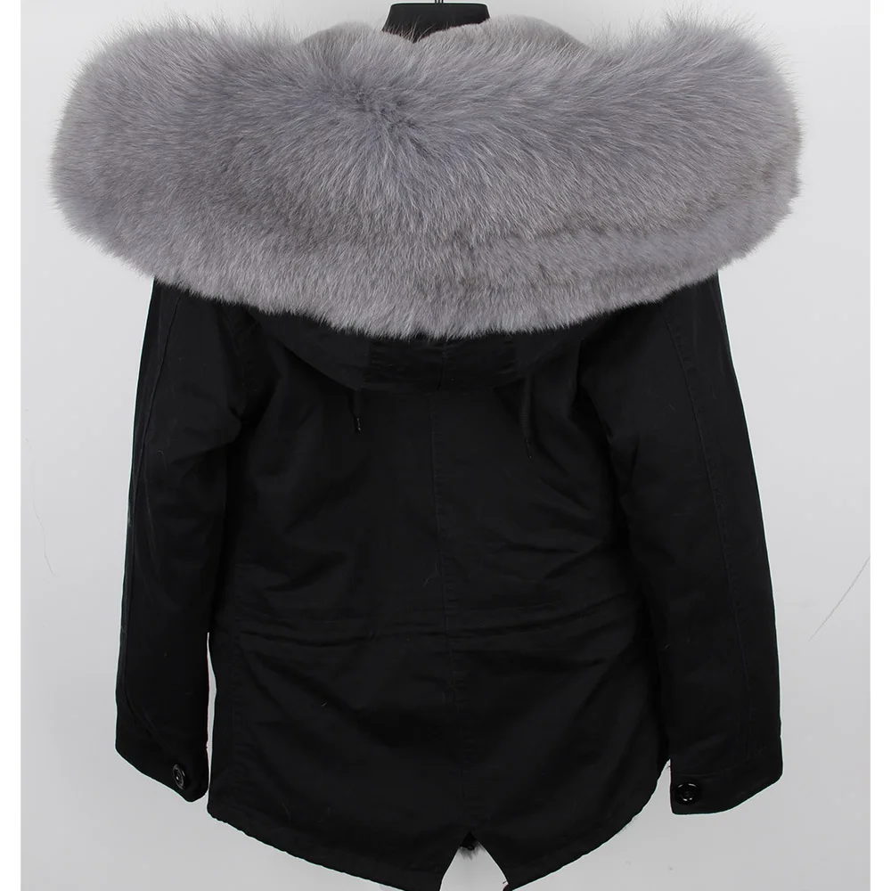 Maomaokong 100% natural Real Raccoon Fox Fur Collar winter fur coat Women black parkas cotton faux fur lining coat jacket