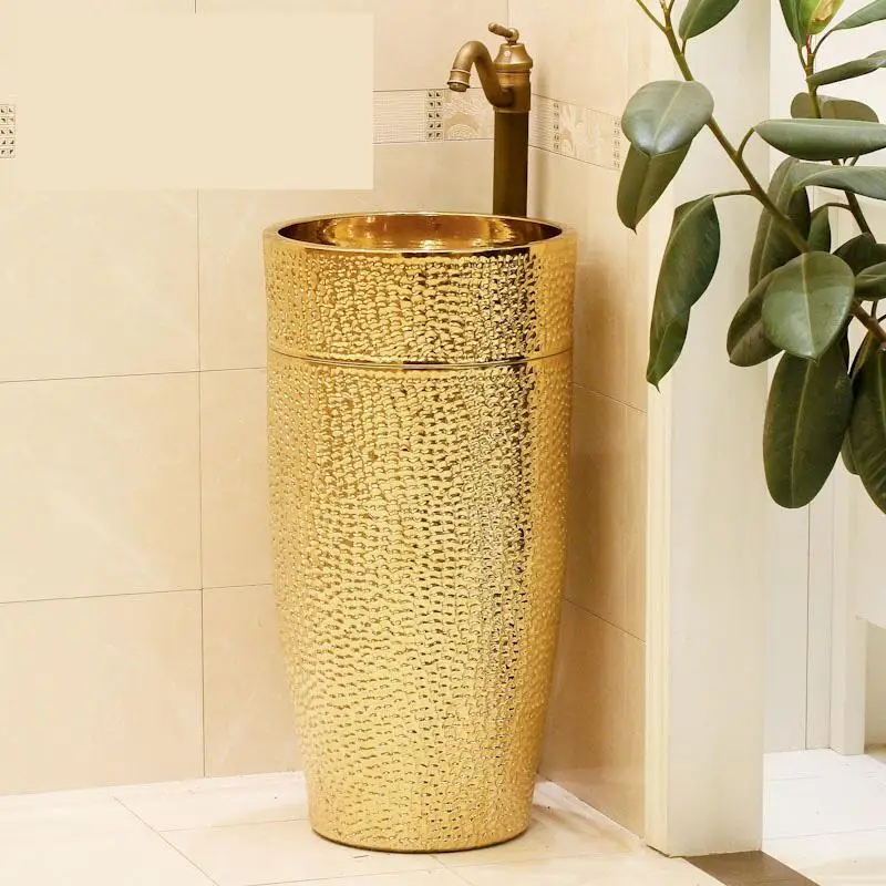 Luxurious Golden Pedestal Bathroom Sink Lavabo Washbasin hand painted vessel sinks ceramic decorative Vanity Wash Sink