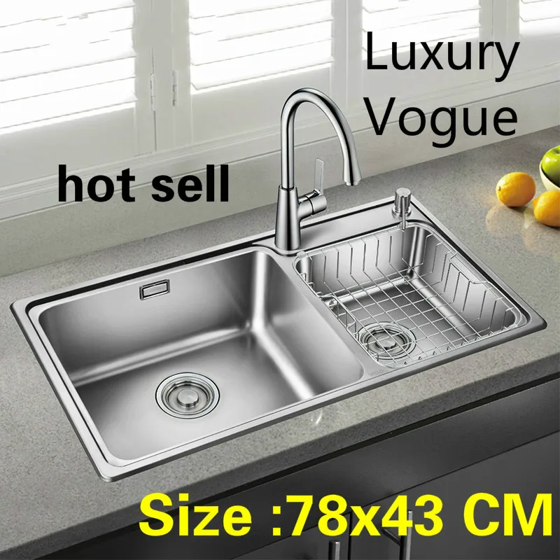 

Free shipping Standard individuality kitchen double groove sink stainless steel whole drawing hot sell 78x43 CM