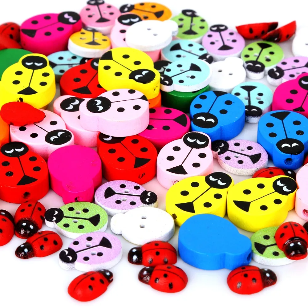 Colorful 50PCs Round/Animal Natural Wood Buttons Mix Shape Pattern Decorative Buttons 2-Holes Fit Sewing Scrapbooking Craft DIY