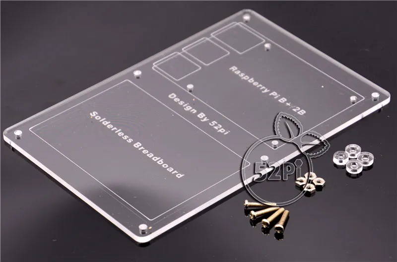 Acrylic Mounting Plate for Breadboard and Raspberry Pi 2 Model B