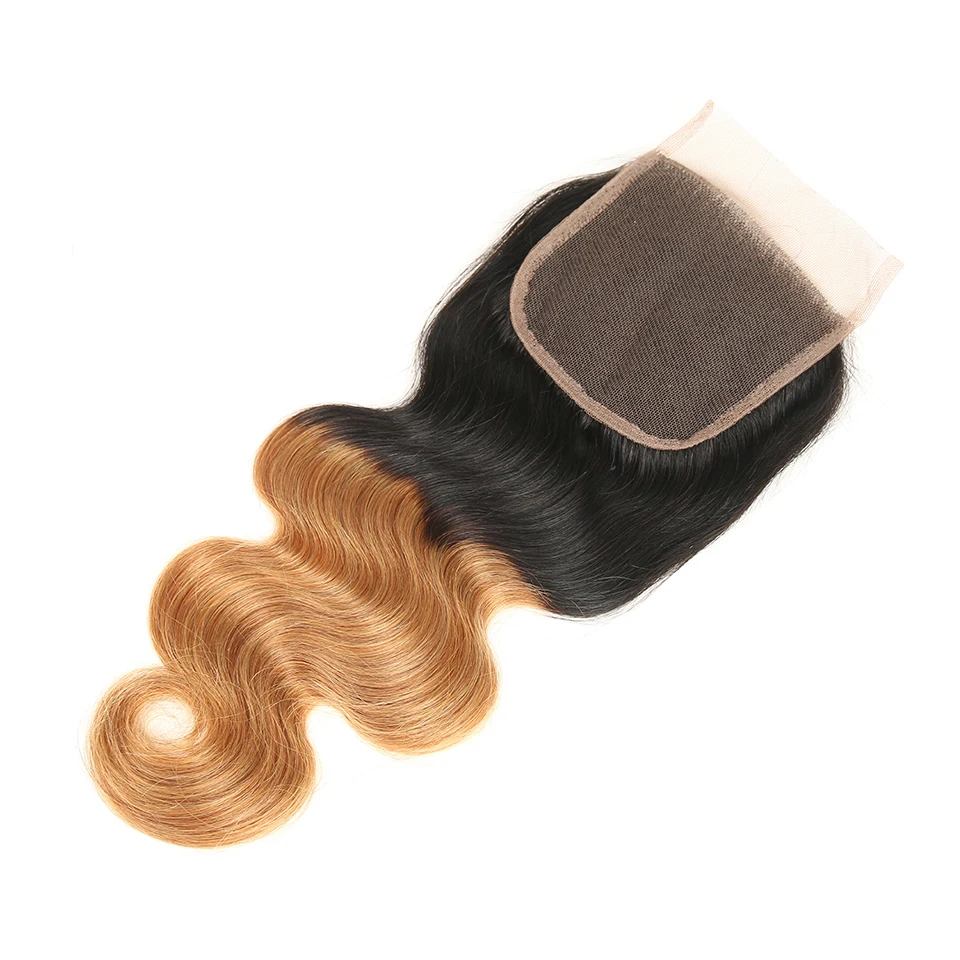 Sleek Brazilian Body Wave Bundles With Closure Ombre T1b/27 Remy Human Hair Weave Bundles With Closure