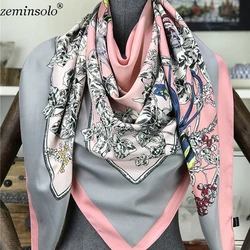 Foulard en soie imprimé Floral pour femme, grande écharpe carrée, Bandana, mode, Hijab, châle, 130x130cm