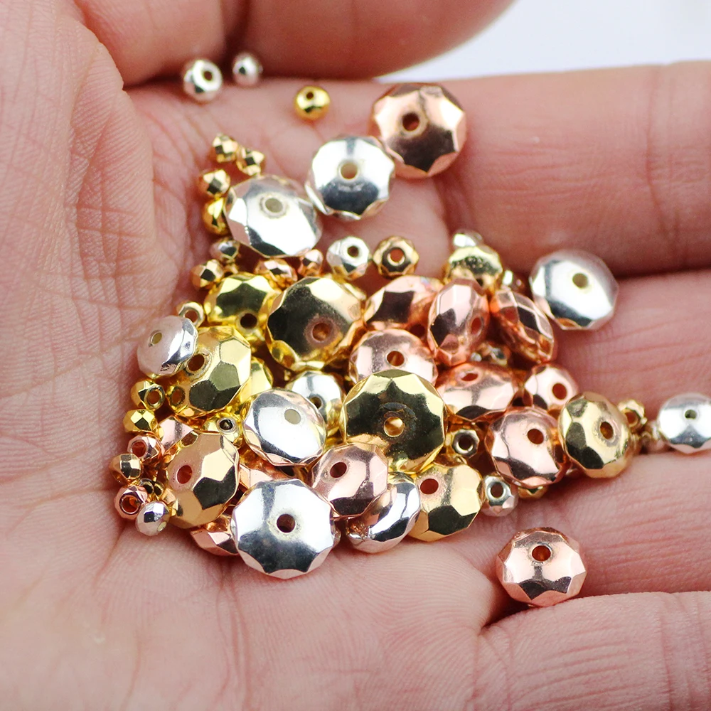 BTFBES Faceted Flat Round Hematite beads 3/4/6/8/10mm Gold Color Silver plated Loose Spacer Spacer Jewelry bracelets Making DIY