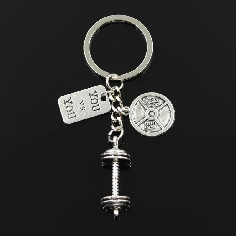 Dropshipping Body Building Barbell Dumbbell Strong Strength Keychain Silver Color Color Key Rings Fashion Jewelry Gift