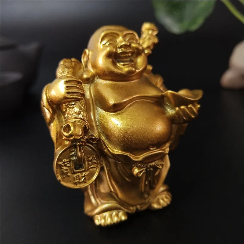 Golden Maitreya Laughing Buddha Statue Sculpture Ornament Garden Home Decoration Chinese Feng Shui Happy Buddha Statues Figurine