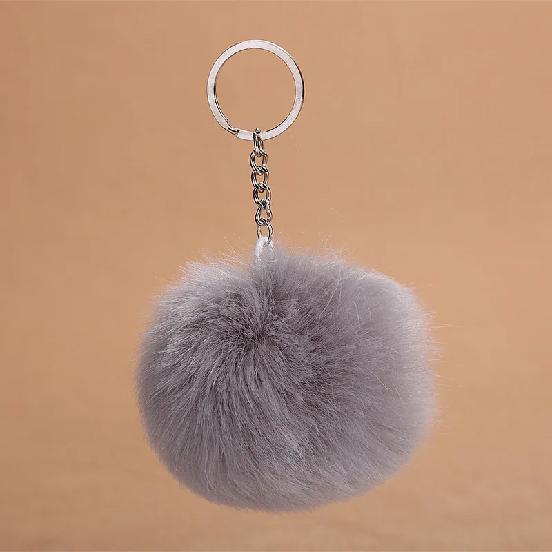 2019 New  8CM Fluffy Rabbit Fur Ball Key Chain Cute Cream Black Pompom Artificial Rabbit Fur Keychain Women Car Bag Key Ring