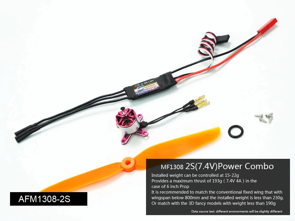 Mini Power System 2S Combo with 1306/1308 Motor, ESC, Servo, Propeller for Wingspan below 800mm, Flying Weight less than 230g